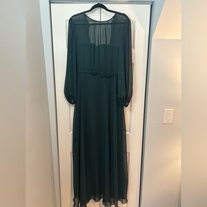 Dark Green Chiffon Maxi Dress Size 12 NWT Long Sleeve Formal Evening